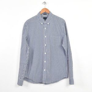 J. Crew. Factory Button Down Shirt Men XL Navy Check Slim Fit Long Sleeve Casual
